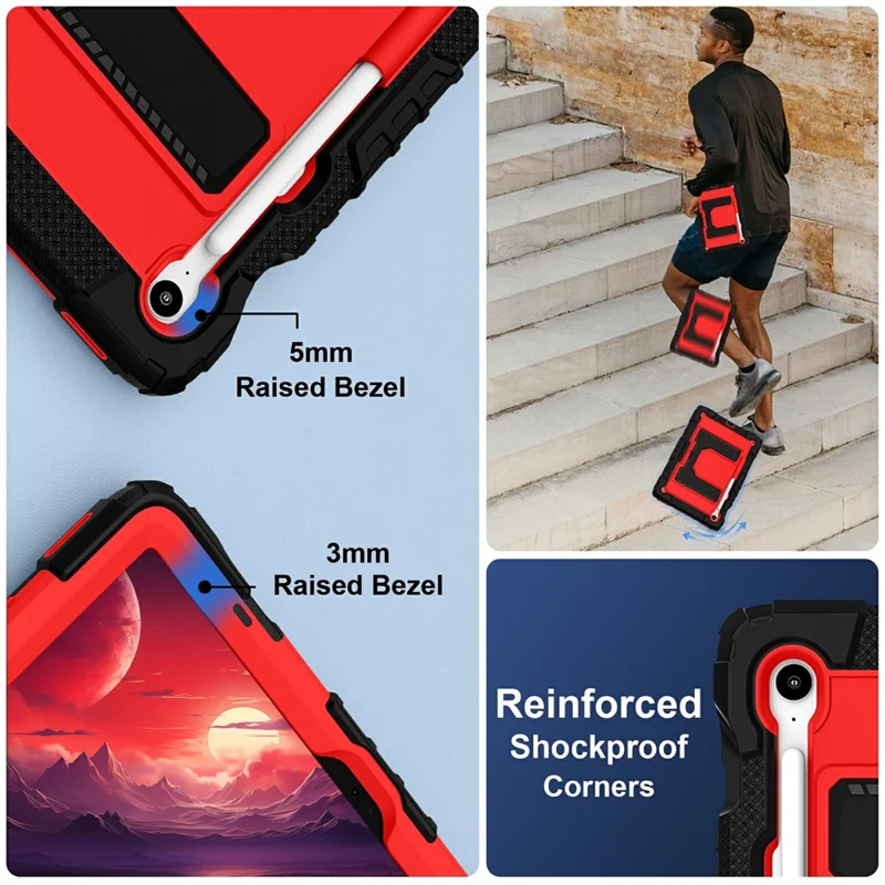 Tablet Case For Samsung Galaxy Tab S10 Lite  /  S10 FE  /  S9 FE Anti Drop PC + Silicone Cover with Kickstand Strap Pen Slot - Black  /  Red