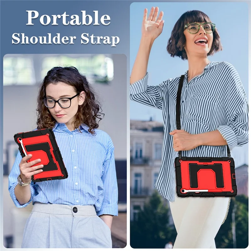 Tablet Case For Samsung Galaxy Tab S10 Lite  /  S10 FE  /  S9 FE Anti Drop PC + Silicone Cover with Kickstand Strap Pen Slot - Black  /  Red