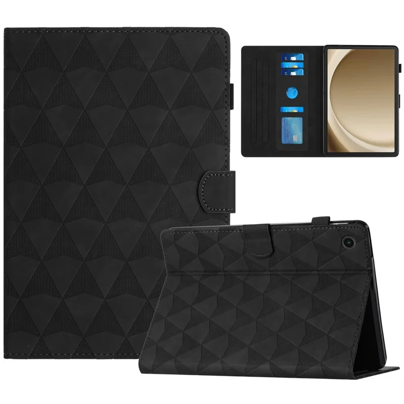 Til Samsung Galaxy Tab A11+ / A9+ Taske med Diamantstruktur Læder Stående Flipdæksel til Tablet med Kortholder - Sort