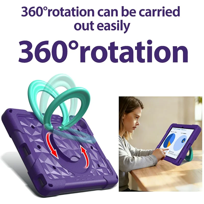 For Samsung Galaxy Tab A11  /  A9 Case Hand Grip Kickstand Geometric Pattern PC + EVA Tablet Cover with Shoulder Strap - Purple  /  Mint Green