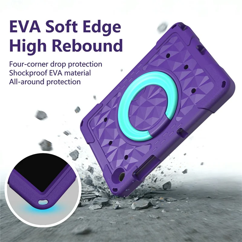 For Samsung Galaxy Tab A11  /  A9 Case Hand Grip Kickstand Geometric Pattern PC + EVA Tablet Cover with Shoulder Strap - Purple  /  Mint Green