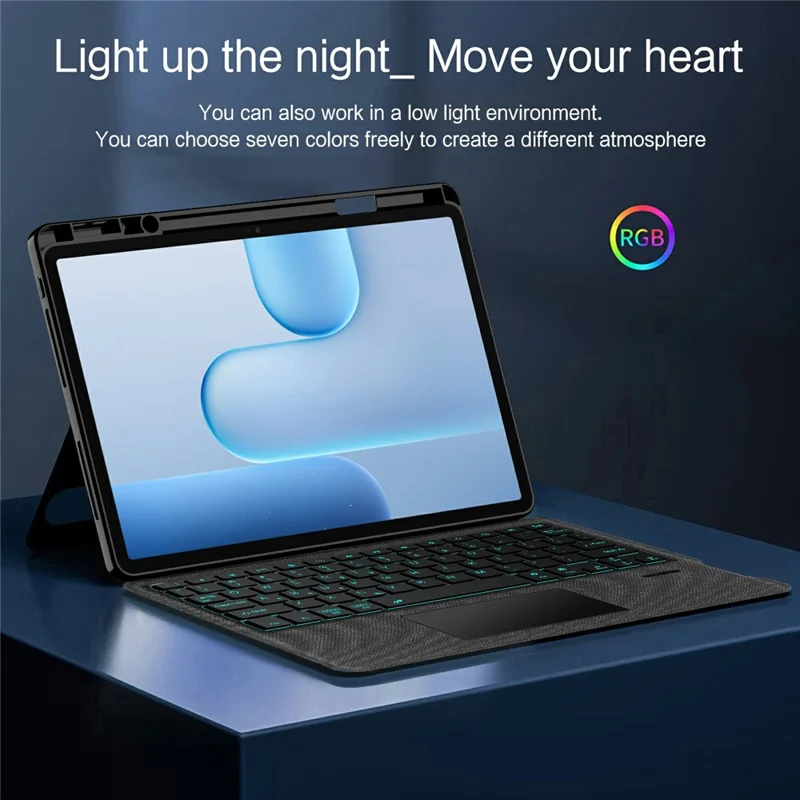 For Honor Pad 10 Pro Leather Case + Bluetooth-Compatible Keyboard with Backlight Trackpad - Black