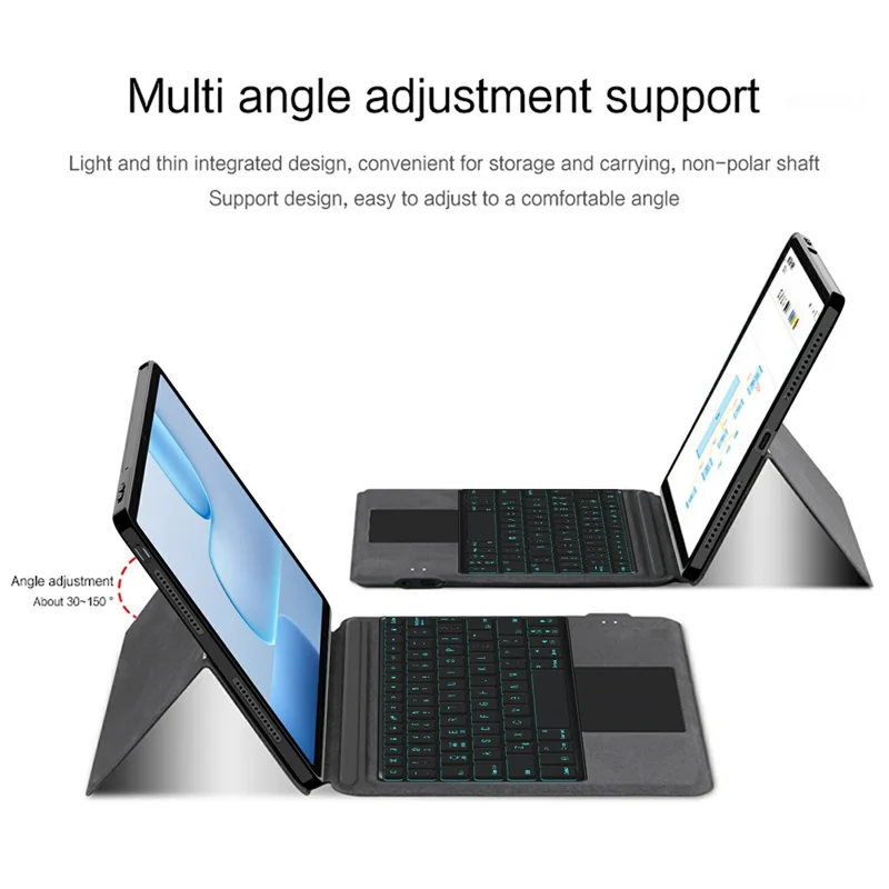 For Honor Pad 10 Pro Leather Case + Touchpad Bluetooth-Compatible Keyboard with Backlit - Black