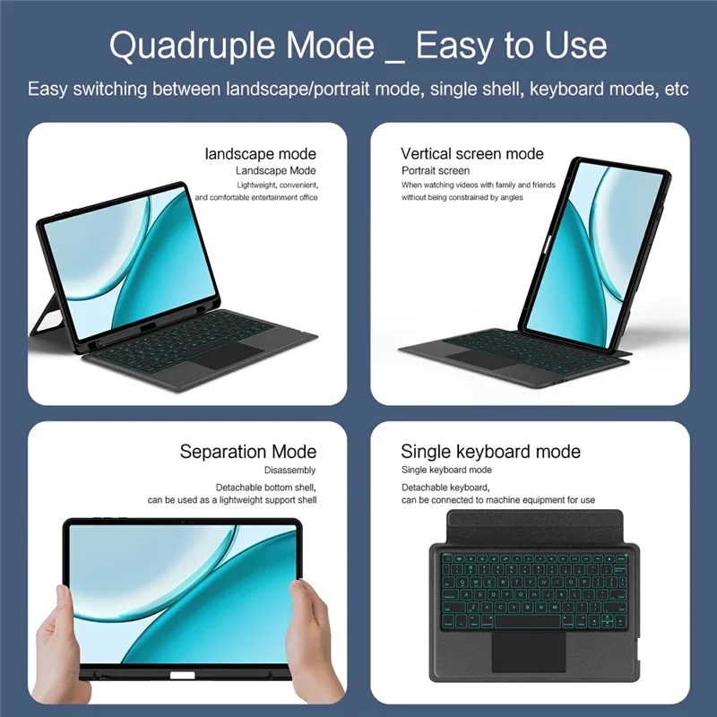 For Honor Pad X10 Pro Leather Case + Bluetooth-Compatible Keyboard with Backlight Trackpad - Black