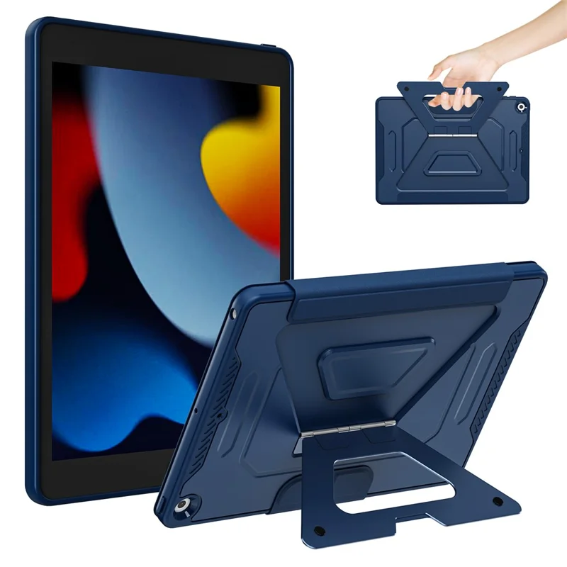 Чехол для планшета iPad 10.2 (2021) / (2020) / (2019) с подставкой из алюминиевого сплава, трехпозиционной подставкой, съемной кожаной крышкой из искусственной кожи, защитой из ТПУ и поликарбоната — темно-синий