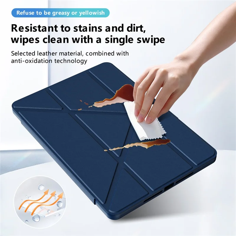 Чехол для планшета iPad 10.2 (2021) / (2020) / (2019) с подставкой из алюминиевого сплава, трехпозиционной подставкой, съемной кожаной крышкой из искусственной кожи, защитой из ТПУ и поликарбоната — темно-синий