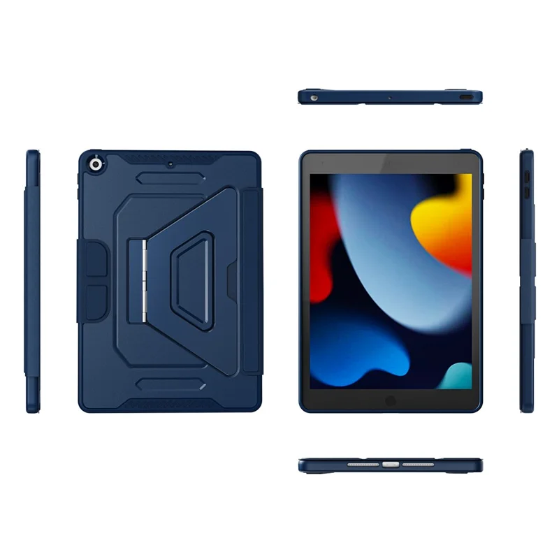 Чехол для планшета iPad 10.2 (2021) / (2020) / (2019) с подставкой из алюминиевого сплава, трехпозиционной подставкой, съемной кожаной крышкой из искусственной кожи, защитой из ТПУ и поликарбоната — темно-синий