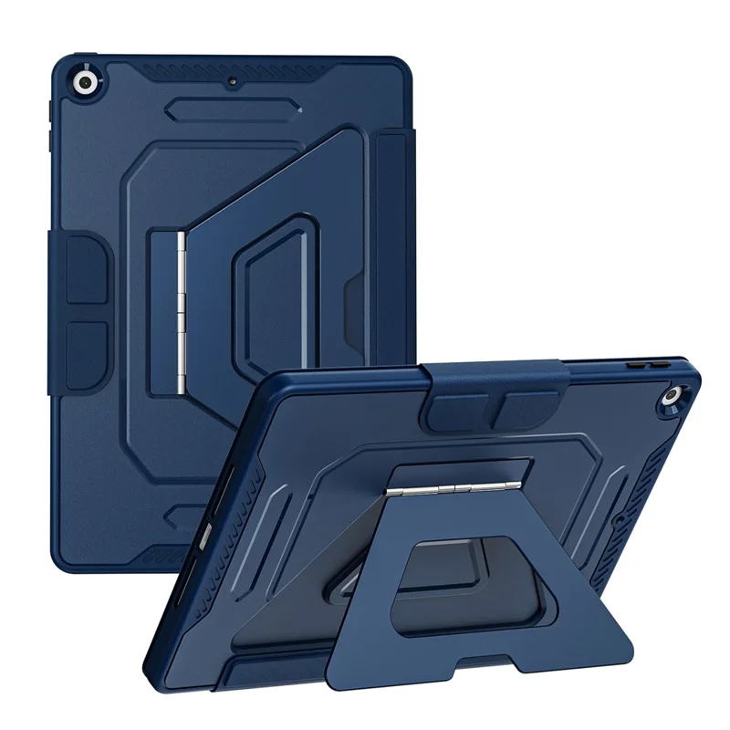 Чехол для планшета iPad 10.2 (2021) / (2020) / (2019) с подставкой из алюминиевого сплава, трехпозиционной подставкой, съемной кожаной крышкой из искусственной кожи, защитой из ТПУ и поликарбоната — темно-синий