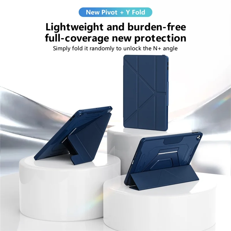 Чехол для планшета iPad 10.2 (2021) / (2020) / (2019) с подставкой из алюминиевого сплава, трехпозиционной подставкой, съемной кожаной крышкой из искусственной кожи, защитой из ТПУ и поликарбоната — темно-синий