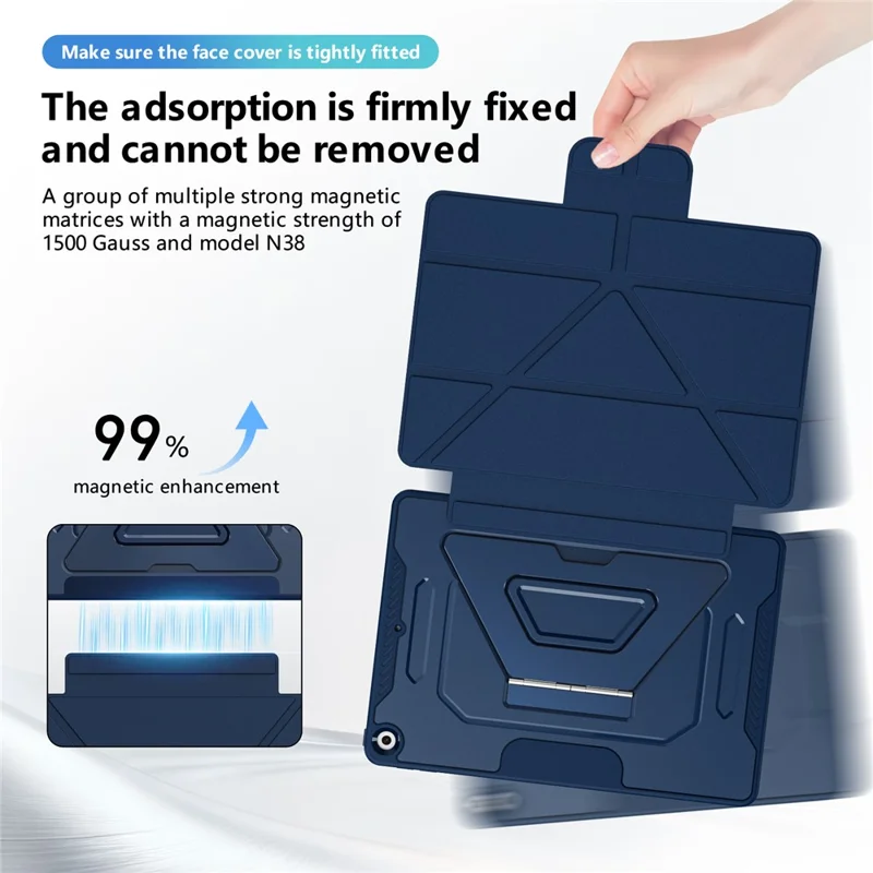 Чехол для планшета iPad 10.2 (2021) / (2020) / (2019) с подставкой из алюминиевого сплава, трехпозиционной подставкой, съемной кожаной крышкой из искусственной кожи, защитой из ТПУ и поликарбоната — темно-синий