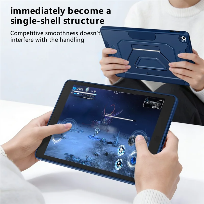 Чехол для планшета iPad 10.2 (2021) / (2020) / (2019) с подставкой из алюминиевого сплава, трехпозиционной подставкой, съемной кожаной крышкой из искусственной кожи, защитой из ТПУ и поликарбоната — темно-синий