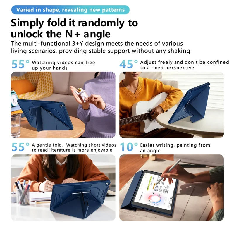 Чехол для планшета iPad 10.2 (2021) / (2020) / (2019) с подставкой из алюминиевого сплава, трехпозиционной подставкой, съемной кожаной крышкой из искусственной кожи, защитой из ТПУ и поликарбоната — темно-синий