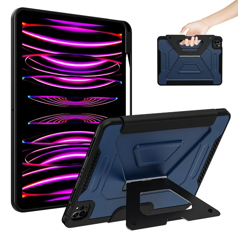 Чехол для планшета iPad Air 11 (2025) / (2024) / Pro 11 (2022) / (2021) / (2020) / (2018) с подставкой из алюминиевого сплава, трехпозиционной подставкой, съемной кожаной крышкой из искусственной кожи, ТПУ, поликарбонат - Черный / Синий
