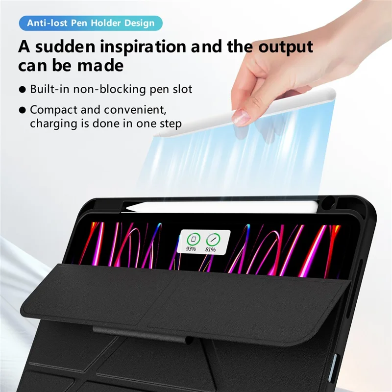 Чехол для планшета iPad Air 11 (2025) / (2024) / Pro 11 (2022) / (2021) / (2020) / (2018) с подставкой из алюминиевого сплава, трехпозиционной подставкой, съемной кожаной крышкой из искусственной кожи, ТПУ, поликарбонат - Черный / Синий