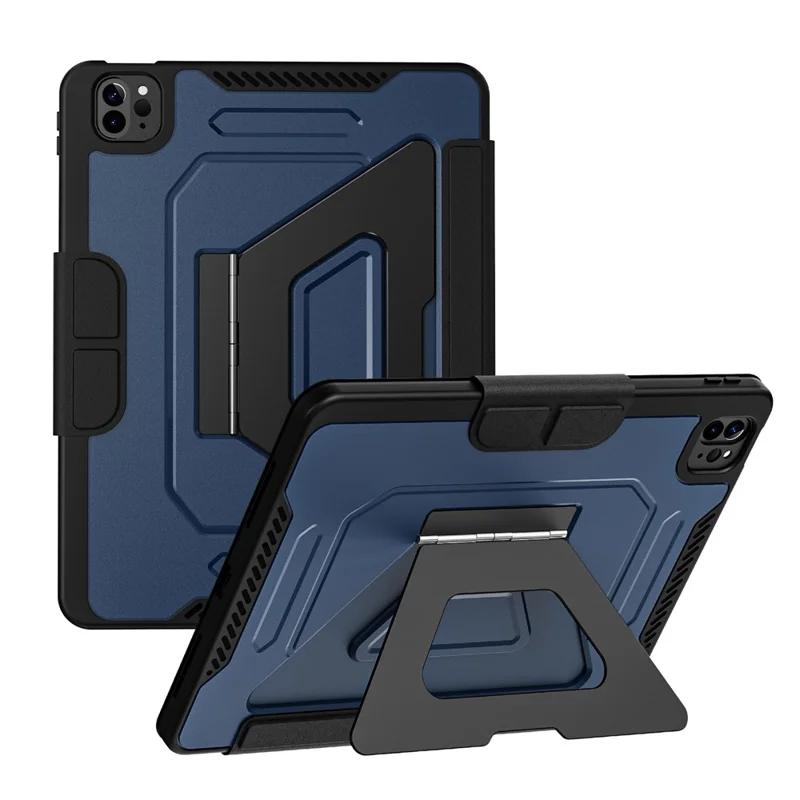 Чехол для планшета iPad Air 11 (2025) / (2024) / Pro 11 (2022) / (2021) / (2020) / (2018) с подставкой из алюминиевого сплава, трехпозиционной подставкой, съемной кожаной крышкой из искусственной кожи, ТПУ, поликарбонат - Черный / Синий