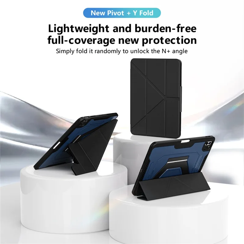Чехол для планшета iPad Air 11 (2025) / (2024) / Pro 11 (2022) / (2021) / (2020) / (2018) с подставкой из алюминиевого сплава, трехпозиционной подставкой, съемной кожаной крышкой из искусственной кожи, ТПУ, поликарбонат - Черный / Синий