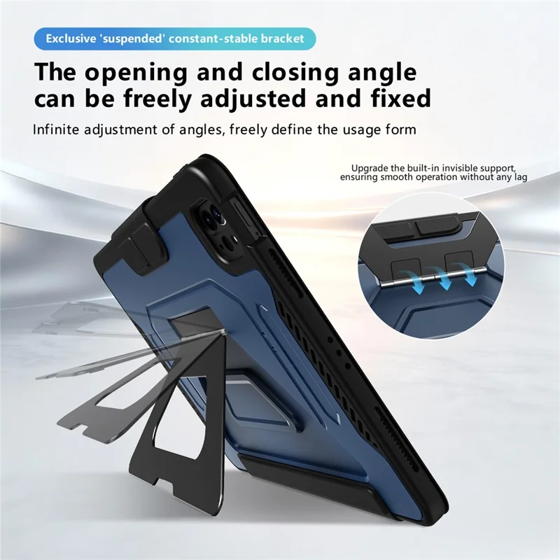 Чехол для планшета iPad Air 11 (2025) / (2024) / Pro 11 (2022) / (2021) / (2020) / (2018) с подставкой из алюминиевого сплава, трехпозиционной подставкой, съемной кожаной крышкой из искусственной кожи, ТПУ, поликарбонат - Черный / Синий