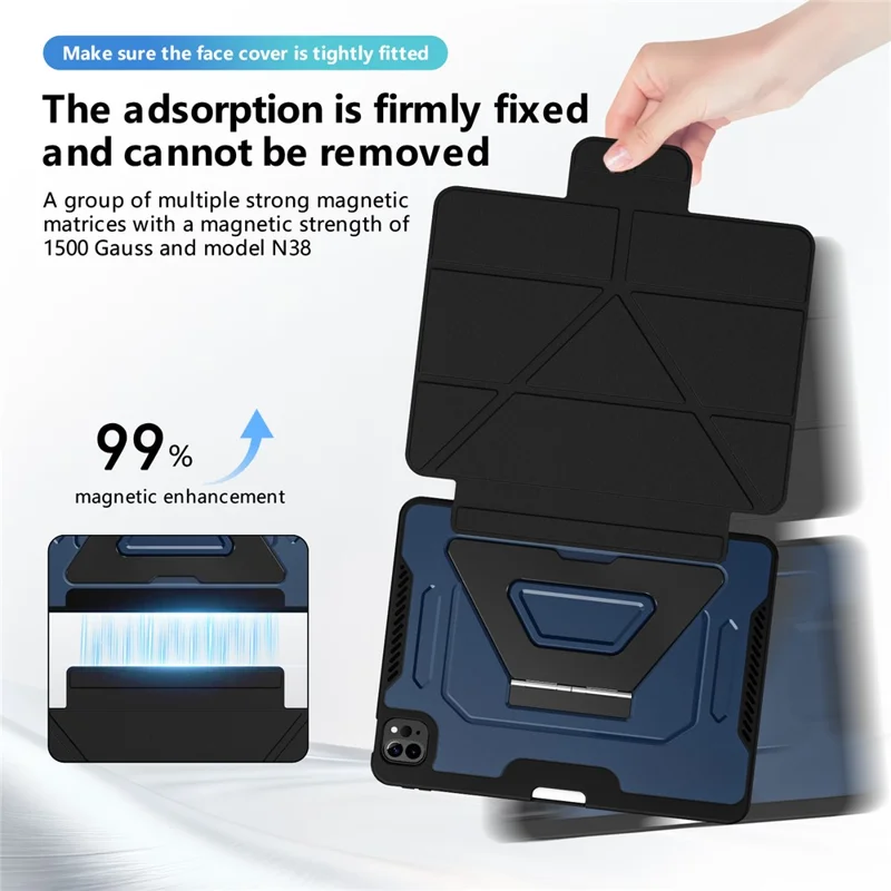 Чехол для планшета iPad Air 11 (2025) / (2024) / Pro 11 (2022) / (2021) / (2020) / (2018) с подставкой из алюминиевого сплава, трехпозиционной подставкой, съемной кожаной крышкой из искусственной кожи, ТПУ, поликарбонат - Черный / Синий