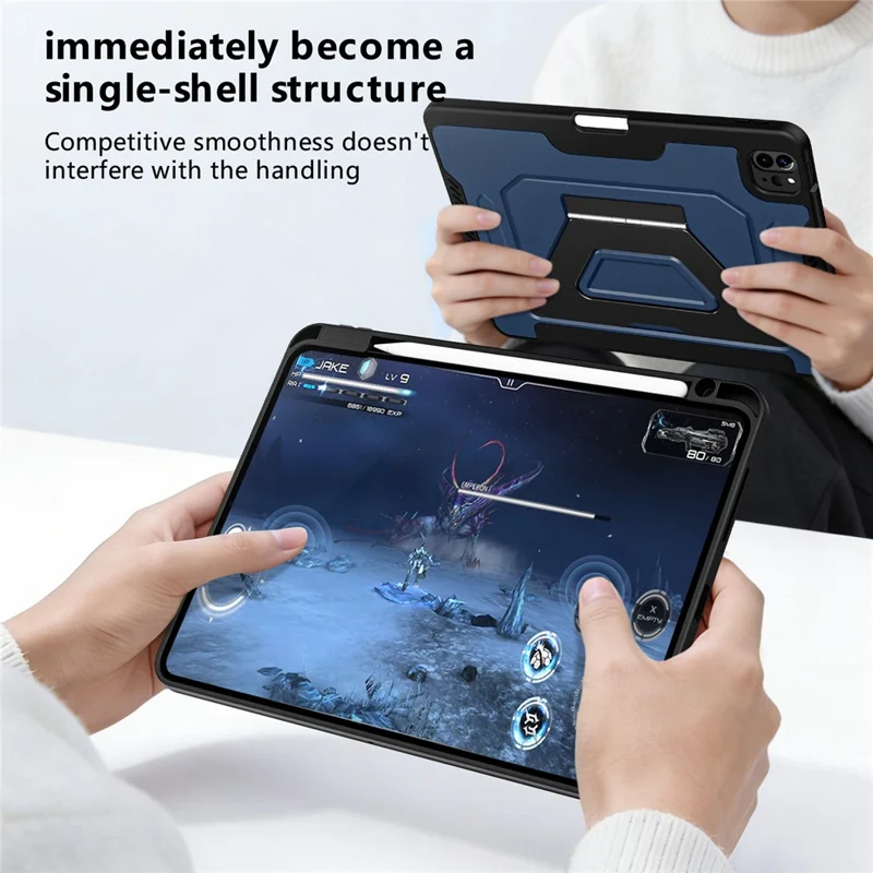 Чехол для планшета iPad Air 11 (2025) / (2024) / Pro 11 (2022) / (2021) / (2020) / (2018) с подставкой из алюминиевого сплава, трехпозиционной подставкой, съемной кожаной крышкой из искусственной кожи, ТПУ, поликарбонат - Черный / Синий