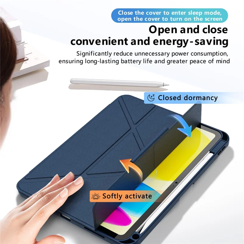 Étui pour iPad (2025) / 10,9 (2022) avec pied en alliage d'aluminium, support triangulaire, housse en cuir PU amovible, protection TPU et PC - Bleu marine