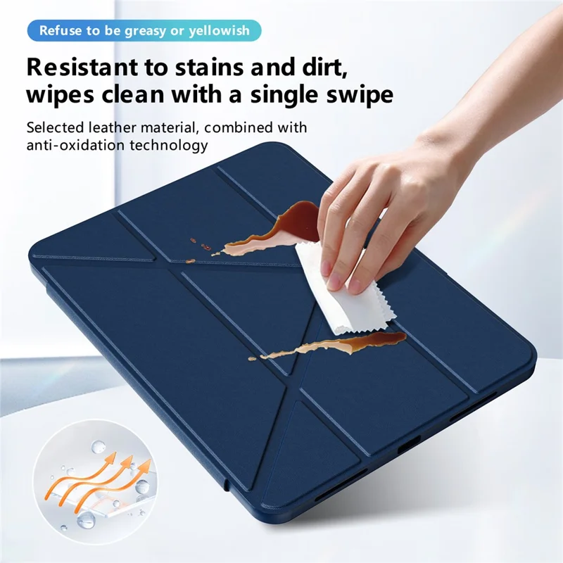 Étui pour iPad (2025) / 10,9 (2022) avec pied en alliage d'aluminium, support triangulaire, housse en cuir PU amovible, protection TPU et PC - Bleu marine