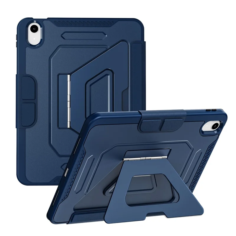Étui pour iPad (2025) / 10,9 (2022) avec pied en alliage d'aluminium, support triangulaire, housse en cuir PU amovible, protection TPU et PC - Bleu marine