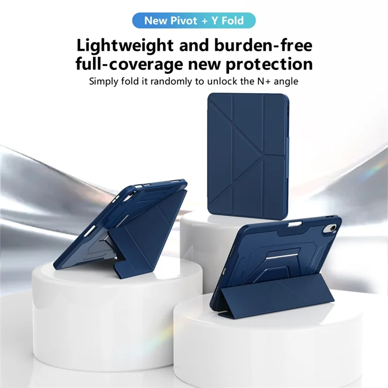 Étui pour iPad (2025) / 10,9 (2022) avec pied en alliage d'aluminium, support triangulaire, housse en cuir PU amovible, protection TPU et PC - Bleu marine