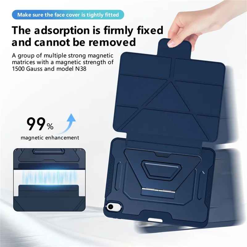 Étui pour iPad (2025) / 10,9 (2022) avec pied en alliage d'aluminium, support triangulaire, housse en cuir PU amovible, protection TPU et PC - Bleu marine