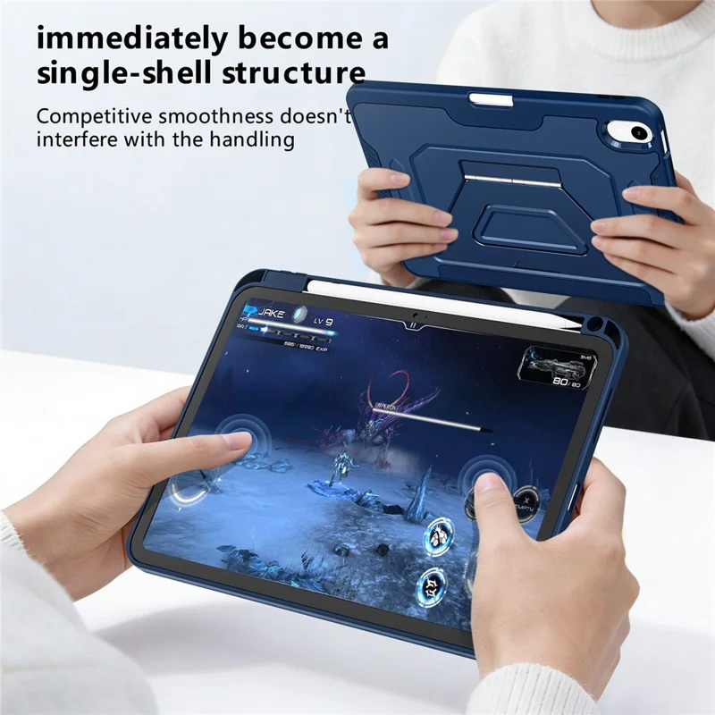 Étui pour iPad (2025) / 10,9 (2022) avec pied en alliage d'aluminium, support triangulaire, housse en cuir PU amovible, protection TPU et PC - Bleu marine