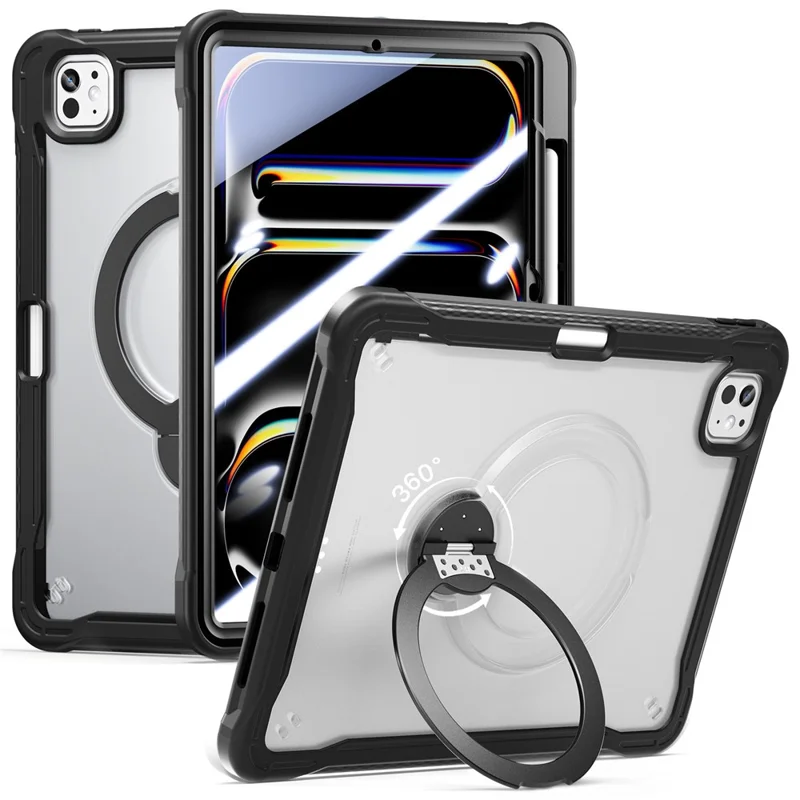 Kickstand Case for iPad Pro 11 (2025) / (2024) Drop Protection TPU + PC Tablet Cover with 9H Screen Film - Black