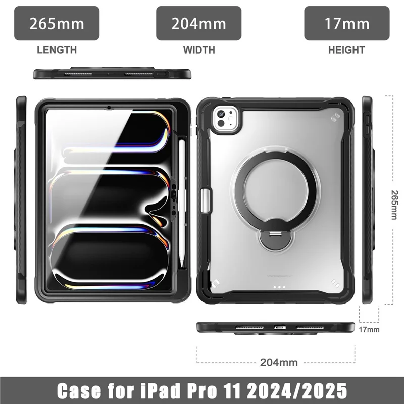 Kickstand Case for iPad Pro 11 (2025) / (2024) Drop Protection TPU + PC Tablet Cover with 9H Screen Film - Black