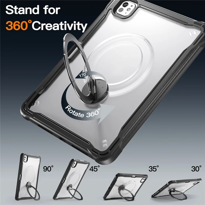 Kickstand Case for iPad Pro 11 (2025) / (2024) Drop Protection TPU + PC Tablet Cover with 9H Screen Film - Black