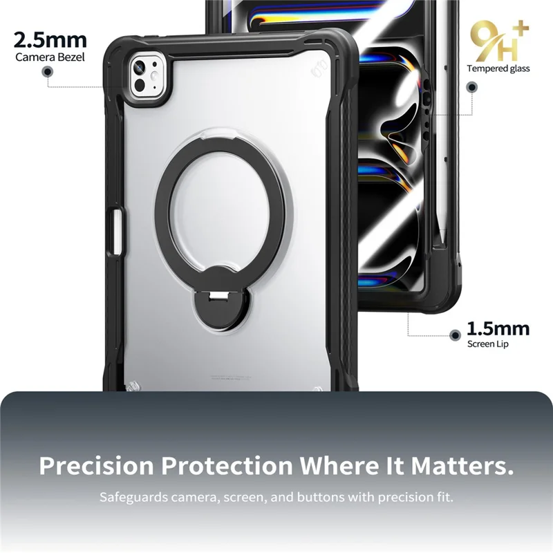 Kickstand Case for iPad Pro 11 (2025) / (2024) Drop Protection TPU + PC Tablet Cover with 9H Screen Film - Black