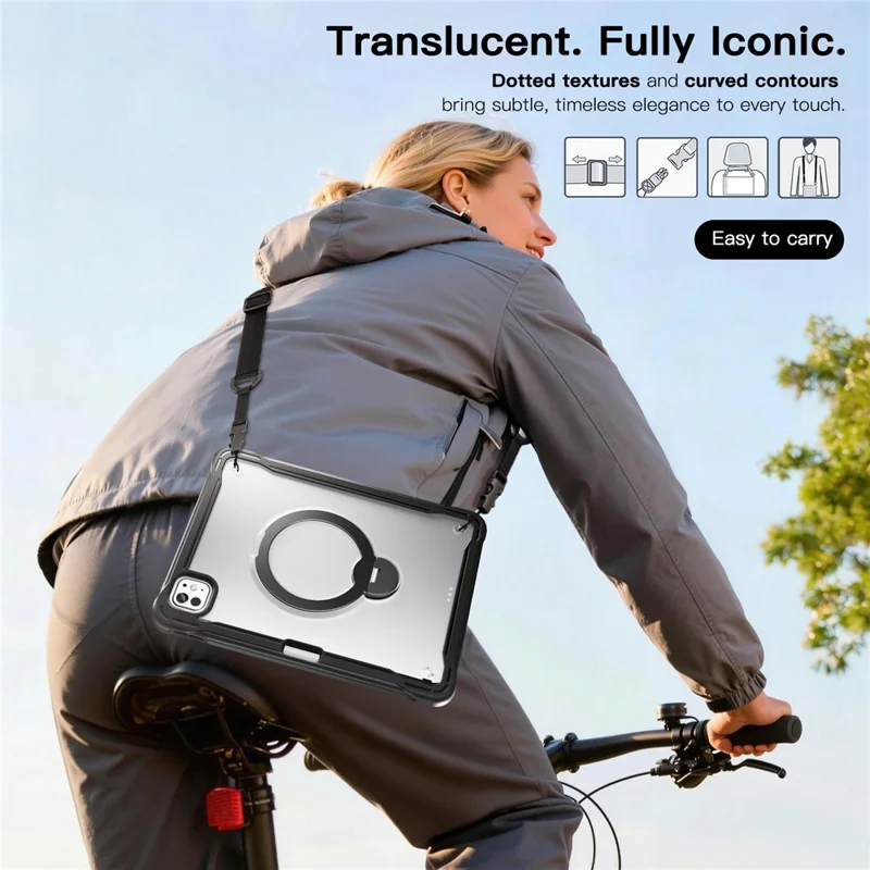 Kickstand Case with Shoulder Strap / Screen Film for iPad Pro 11 (2025) / (2024) Drop Protection TPU + PC Tablet Cover - Black