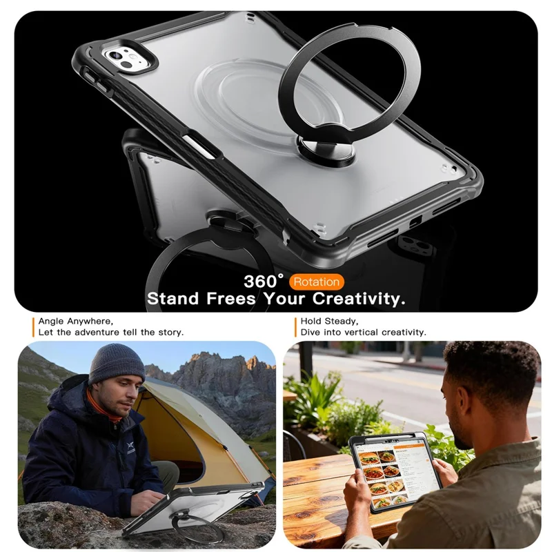 Kickstand Case with Shoulder Strap / Screen Film for iPad Pro 11 (2025) / (2024) Drop Protection TPU + PC Tablet Cover - Black