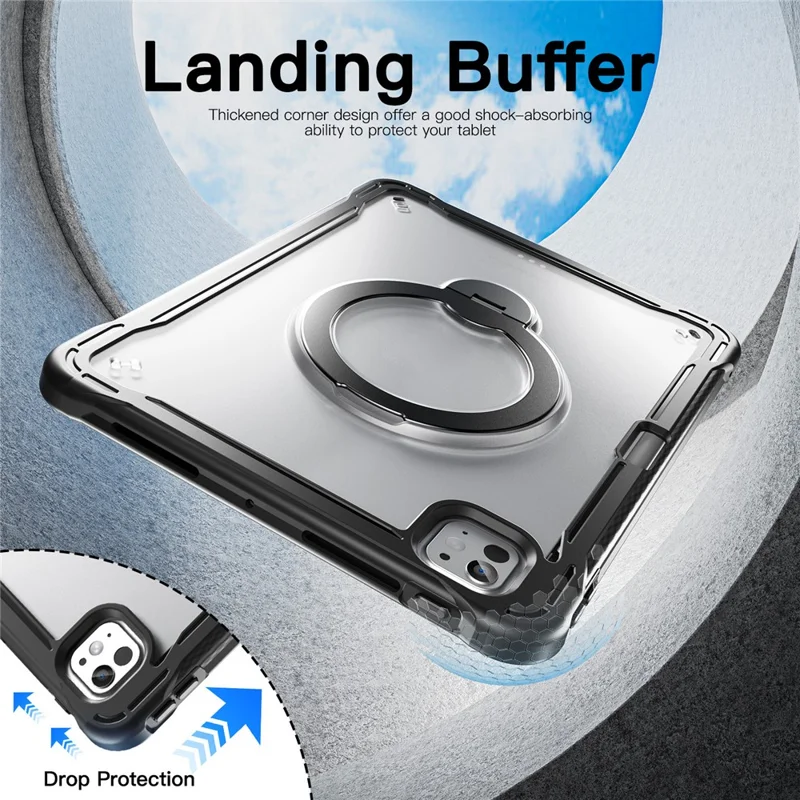 Kickstand Case with Shoulder Strap / Screen Film for iPad Pro 11 (2025) / (2024) Drop Protection TPU + PC Tablet Cover - Black