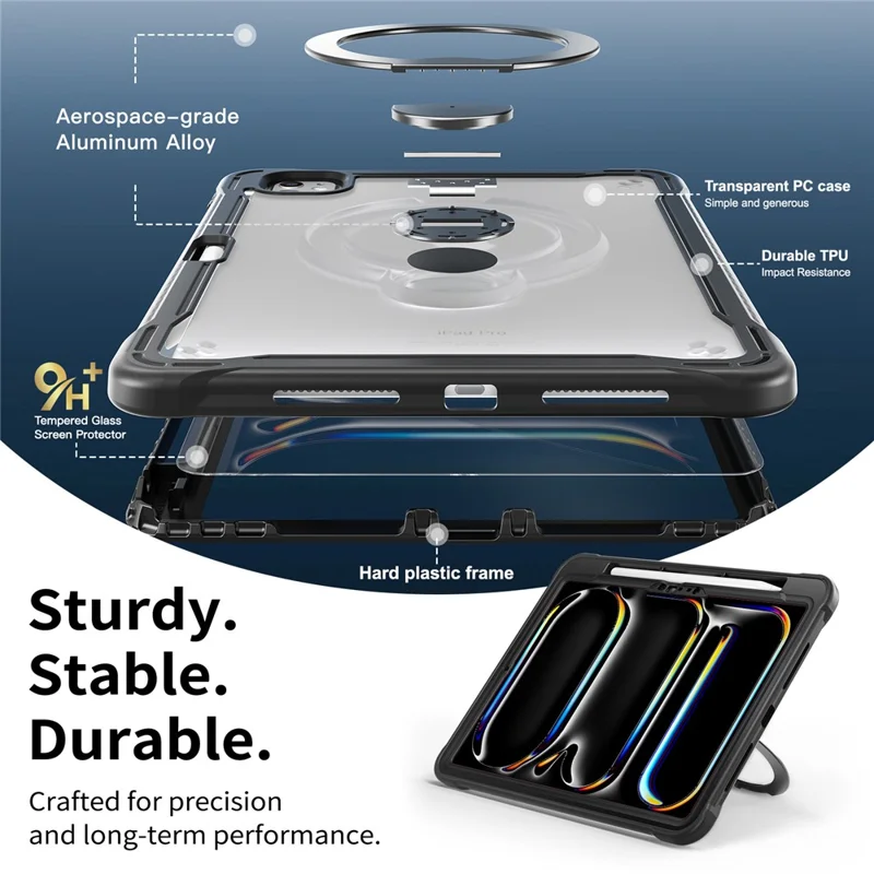 Kickstand Case with Shoulder Strap / Screen Film for iPad Pro 11 (2025) / (2024) Drop Protection TPU + PC Tablet Cover - Black