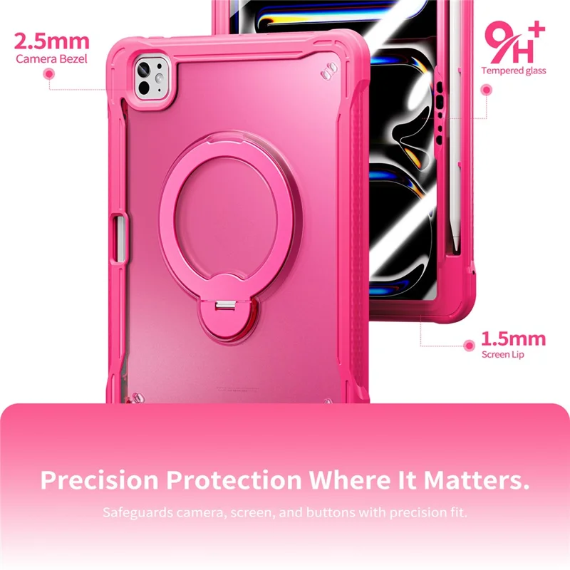 Kickstand Case with Shoulder Strap / Screen Film for iPad Pro 11 (2025) / (2024) Drop Protection TPU + PC Tablet Cover - Rose