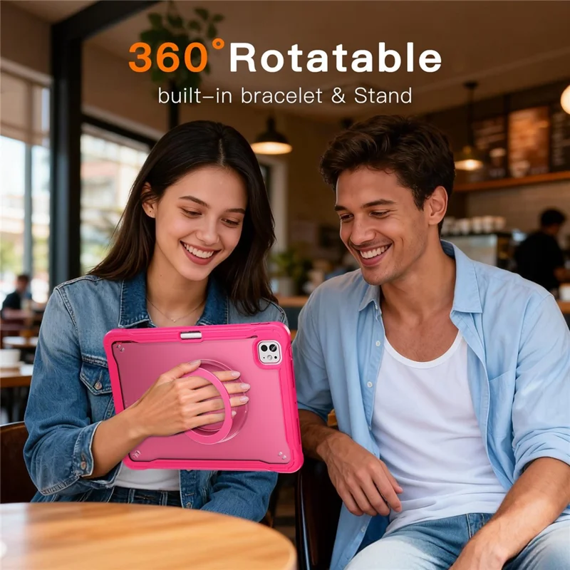 Kickstand Case with Shoulder Strap / Screen Film for iPad Pro 11 (2025) / (2024) Drop Protection TPU + PC Tablet Cover - Rose