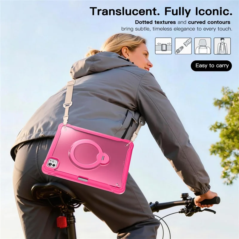 Kickstand Case with Shoulder Strap / Screen Film for iPad Pro 11 (2025) / (2024) Drop Protection TPU + PC Tablet Cover - Rose
