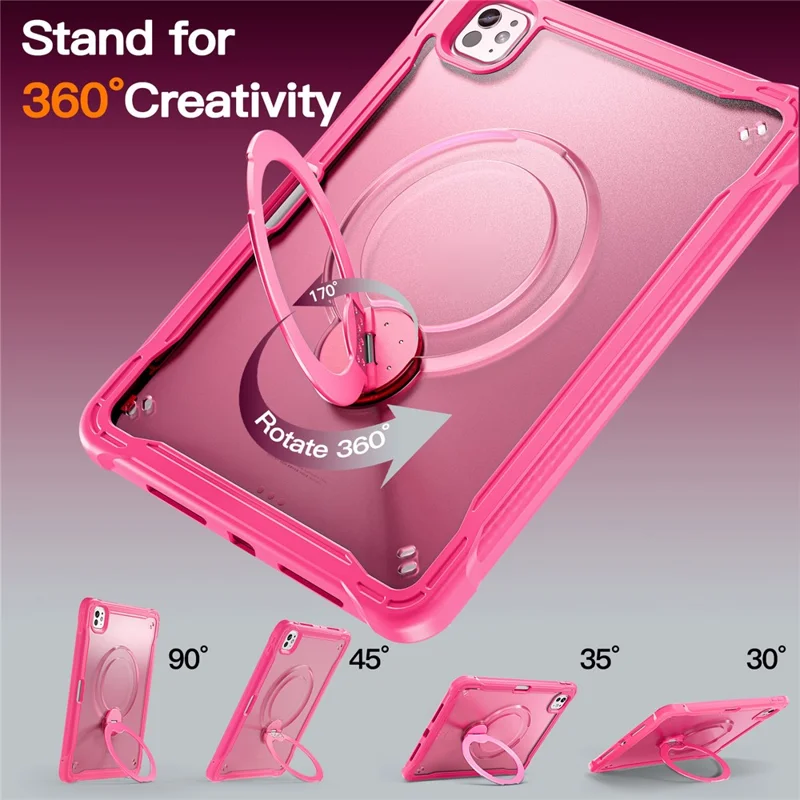 Kickstand Case with Shoulder Strap / Screen Film for iPad Pro 11 (2025) / (2024) Drop Protection TPU + PC Tablet Cover - Rose