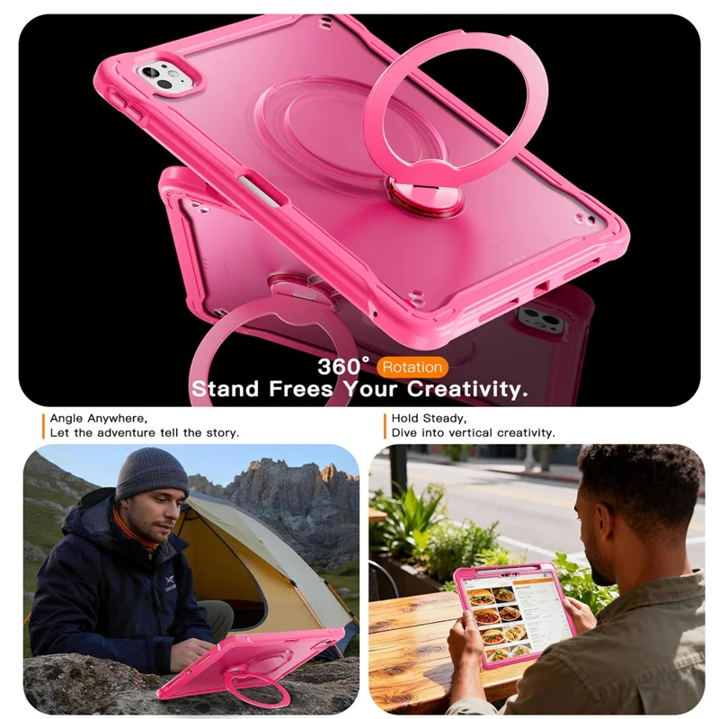 Kickstand Case with Shoulder Strap / Screen Film for iPad Pro 11 (2025) / (2024) Drop Protection TPU + PC Tablet Cover - Rose