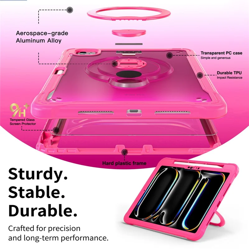 Kickstand Case with Shoulder Strap / Screen Film for iPad Pro 11 (2025) / (2024) Drop Protection TPU + PC Tablet Cover - Rose