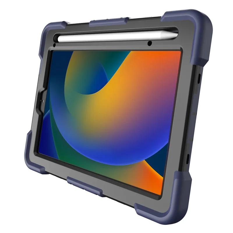 For iPad mini (2024) / (2021) Case Kickstand Silicone + PC Shockproof Protective Tablet Cover - Navy Blue + Black