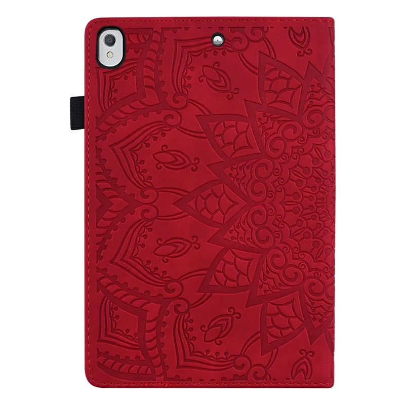 Tabletlock för iPad 10,2 (2020) / 10,2 (2019) / Air 10,5 tum (2019) Inpräntad kalvskinn Blommönster Ställfodral med pennhållare - Röd
