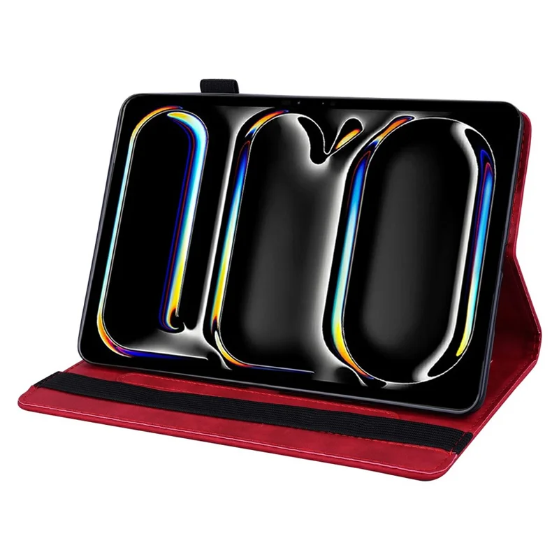 Tabletbeskyttelse til iPad Pro 13 (2025) / (2024) med præget kalvlæder blomstermønster stander dækskål med pennelomme - Rød