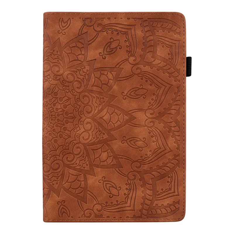 Funda para tableta para iPad Pro 13 (2025) / (2024) con diseño impreso de flor, carcasa de cuero de becerro con soporte y correa para bolígrafo - Marrón