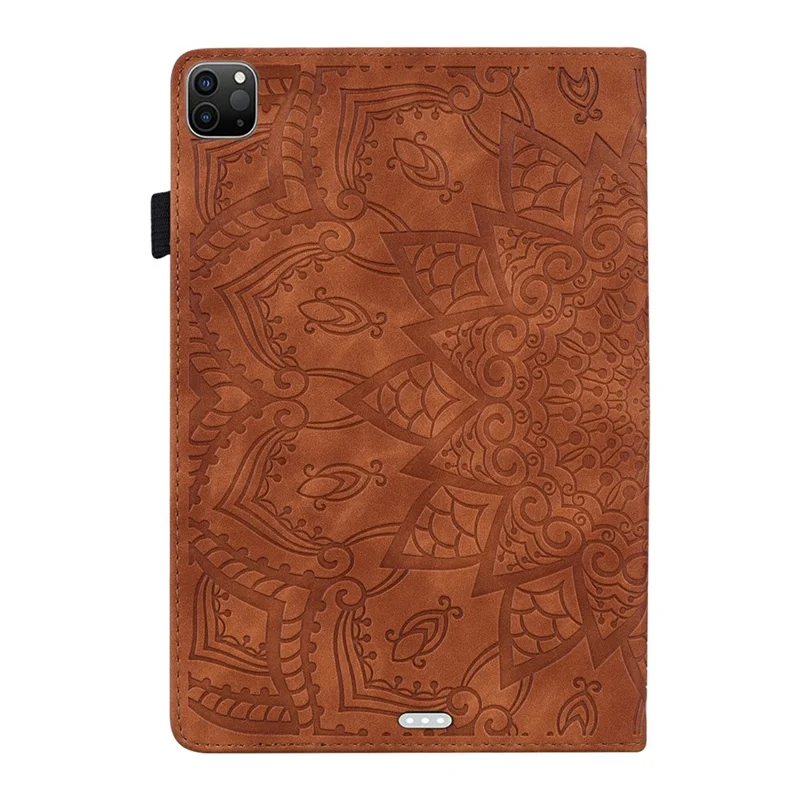 Funda para tableta para iPad Pro 13 (2025) / (2024) con diseño impreso de flor, carcasa de cuero de becerro con soporte y correa para bolígrafo - Marrón