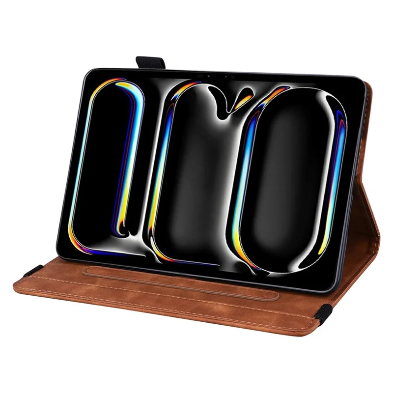 Funda para tableta para iPad Pro 13 (2025) / (2024) con diseño impreso de flor, carcasa de cuero de becerro con soporte y correa para bolígrafo - Marrón