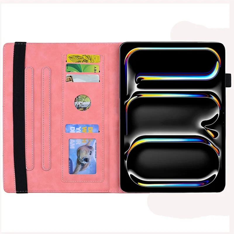 Funda para tableta para iPad Pro 13 (2025) / (2024) con diseño impreso de flor, carcasa de cuero de becerro con soporte y correa para bolígrafo - Rosa